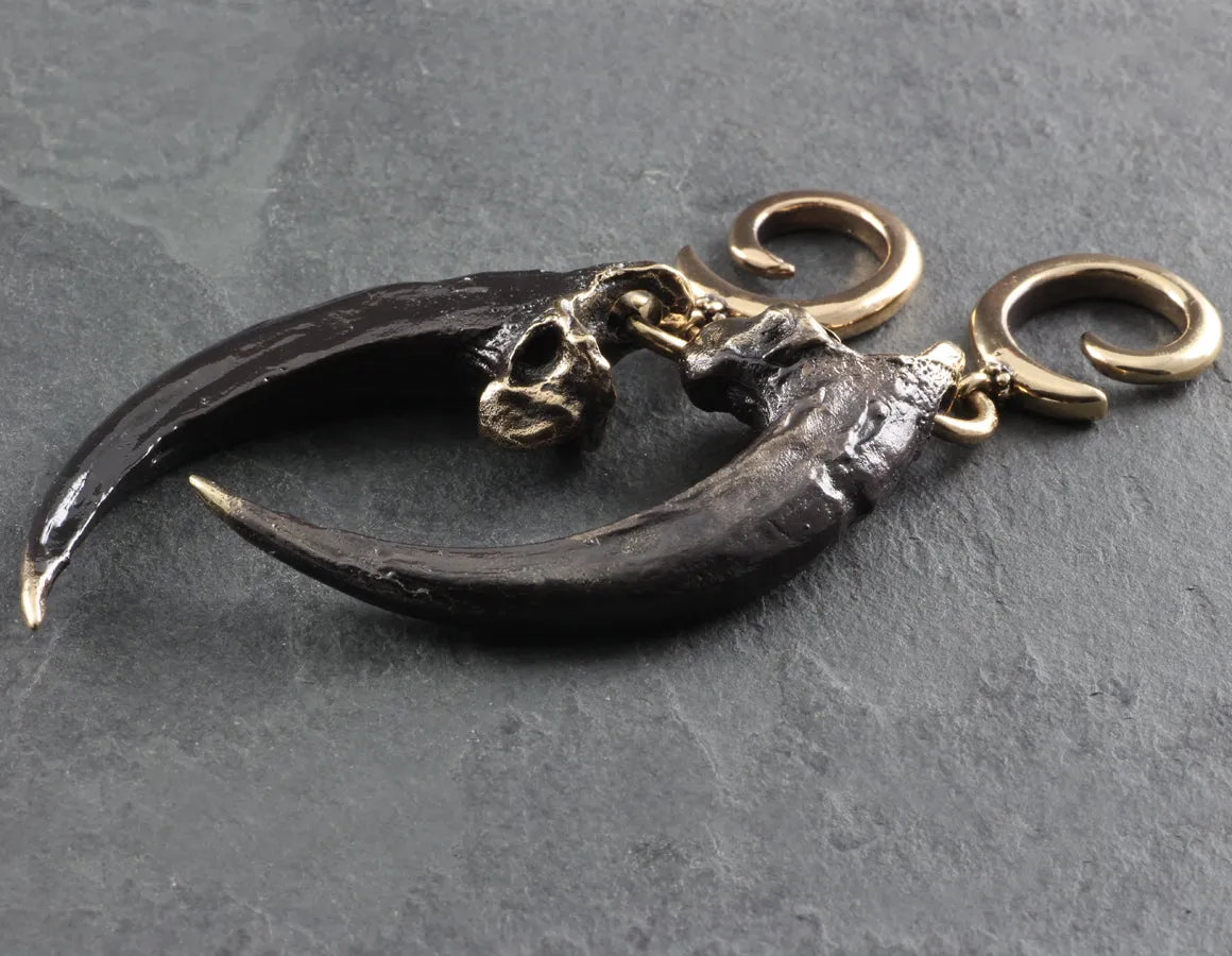 Harpy Eagle Talon Gauged Spiral Earrings - Bronze