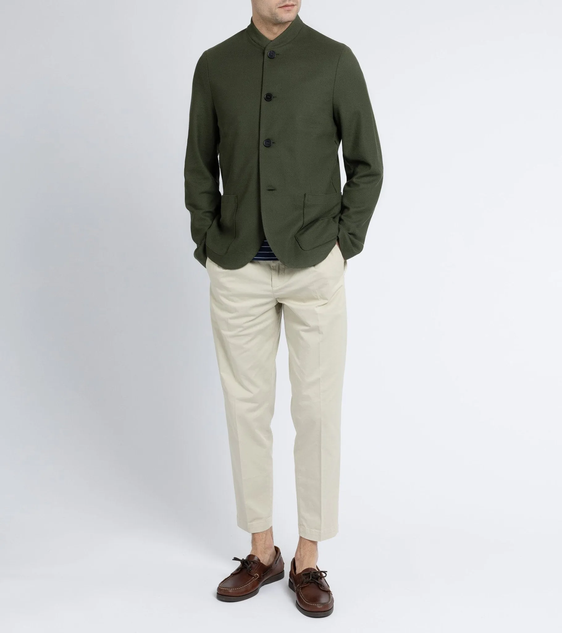 Harris Wharf Loro Piana Honeycomb Cotton Nehru Jacket: Moss Green