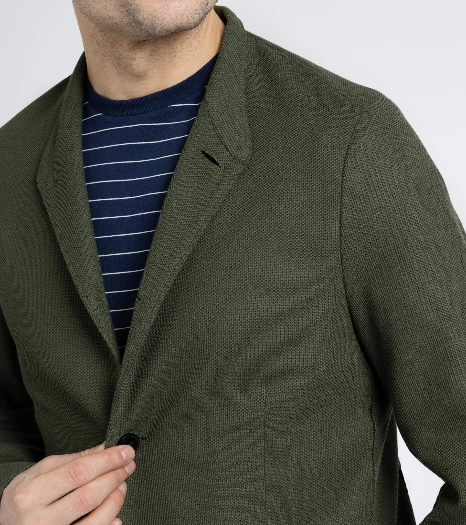 Harris Wharf Loro Piana Honeycomb Cotton Nehru Jacket: Moss Green