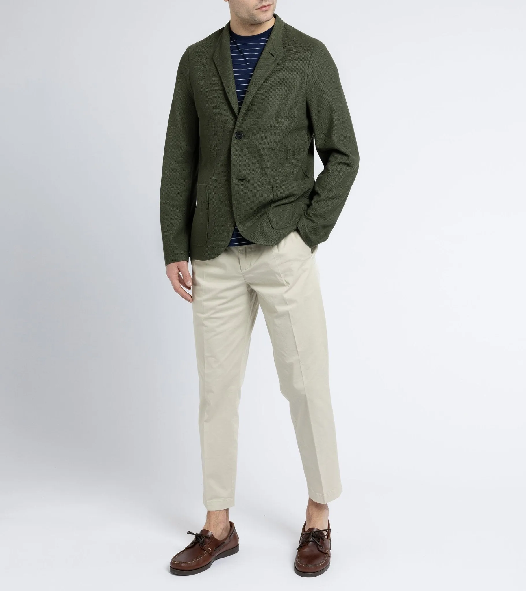 Harris Wharf Loro Piana Honeycomb Cotton Nehru Jacket: Moss Green