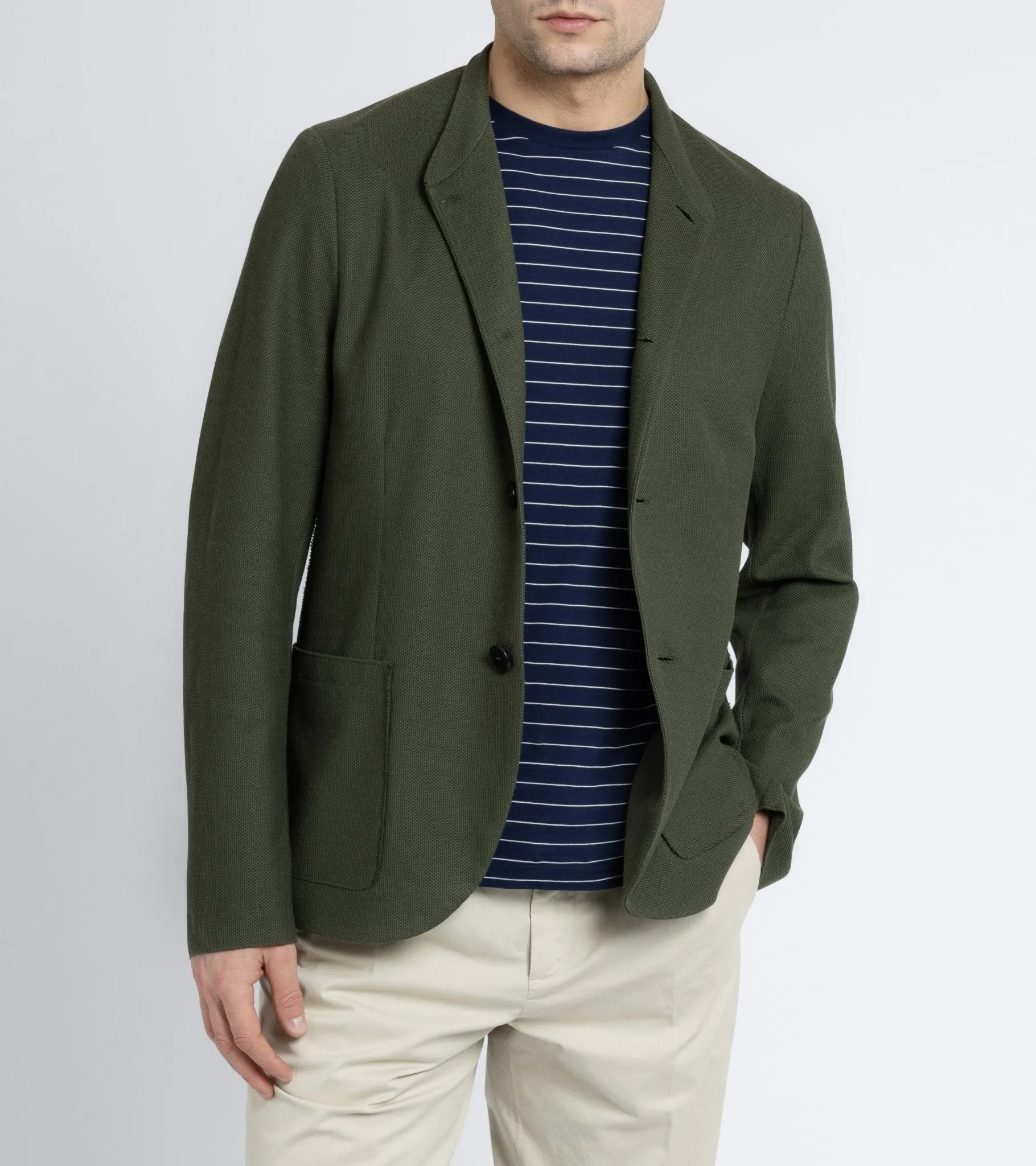 Harris Wharf Loro Piana Honeycomb Cotton Nehru Jacket: Moss Green