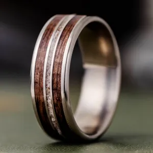 (In-Stock) The Stag | Men's Titanium Wedding Band with Walnut Wood & Elk Antler - Size 10.75 | 8mm Wide