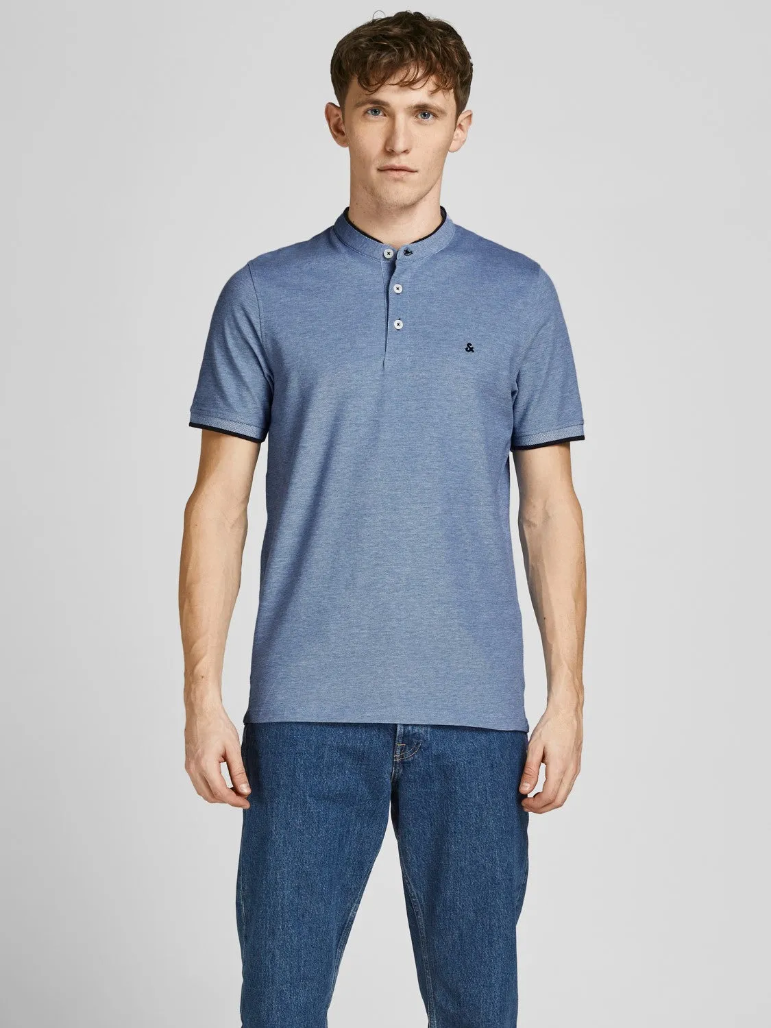 Jack & Jones Mens 'JJ Paulos Mao' Grandad Neck Polo T-Shirt