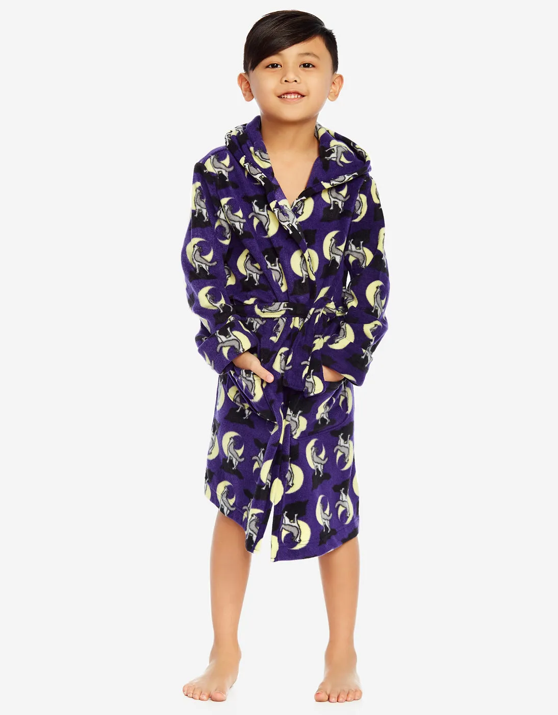 Kid's Animal Print Hooded Fleece Robe