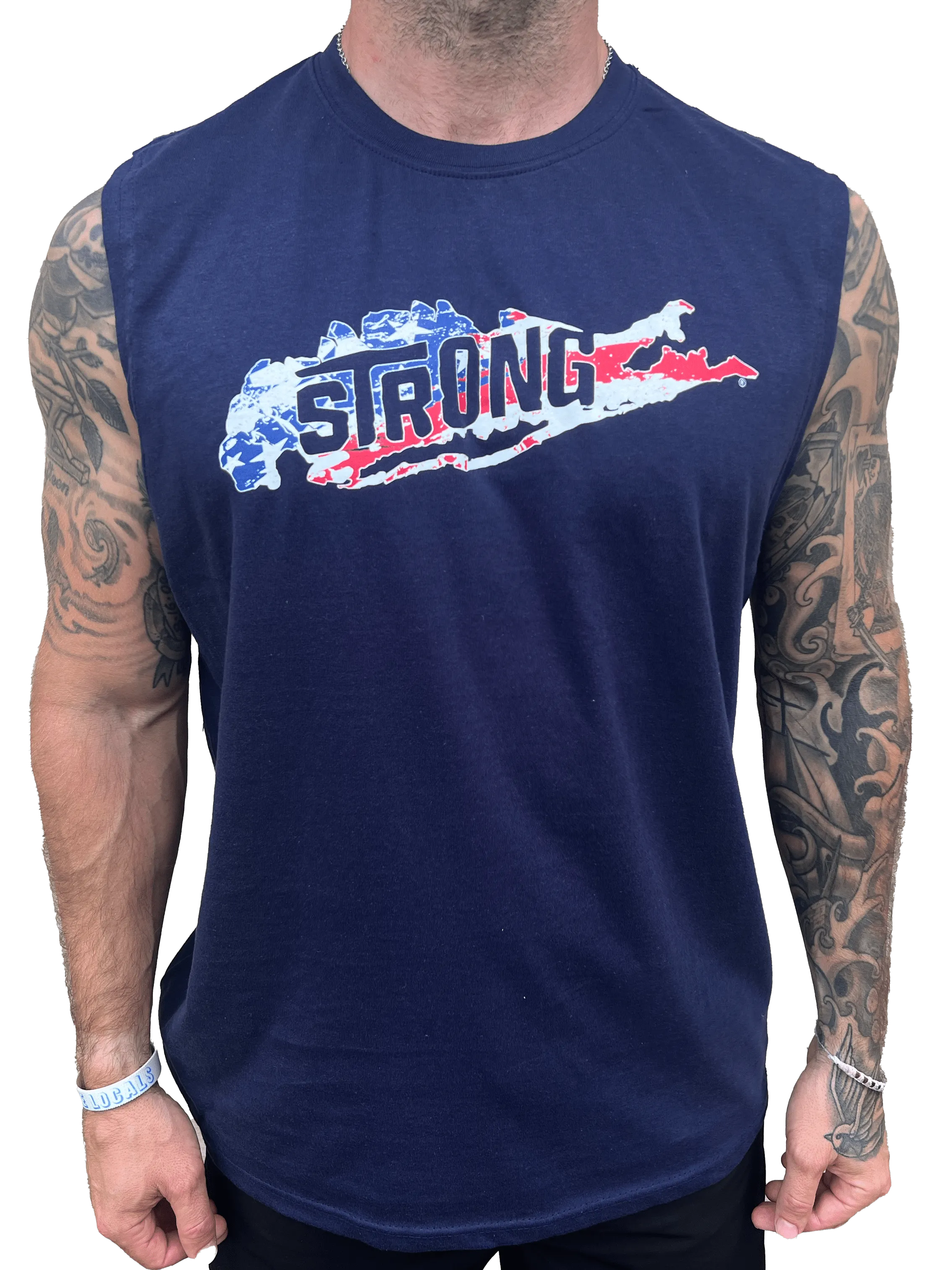 Long Island Strong American Flag Navy Tank