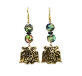 Lovebirds Alchemia Gold & Abalone Dangle Earrings - 1 inch