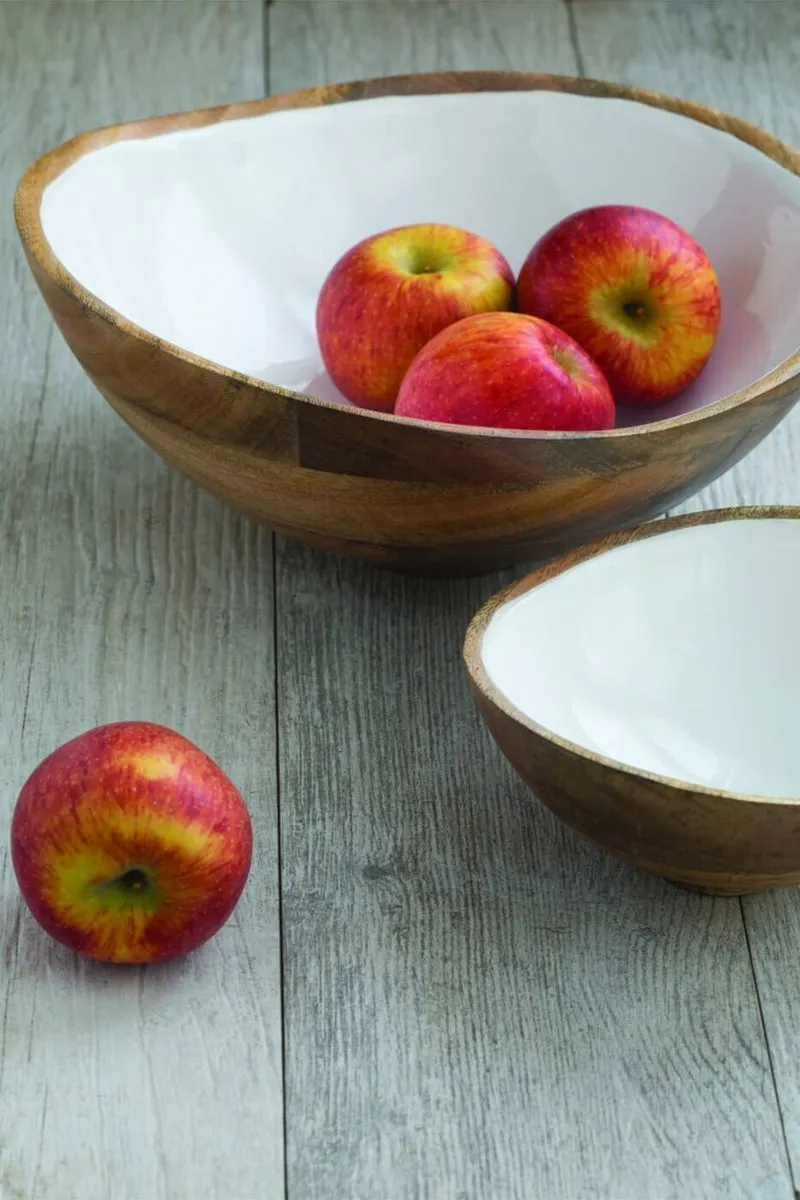 Mango Wood & White Enamel Bowls