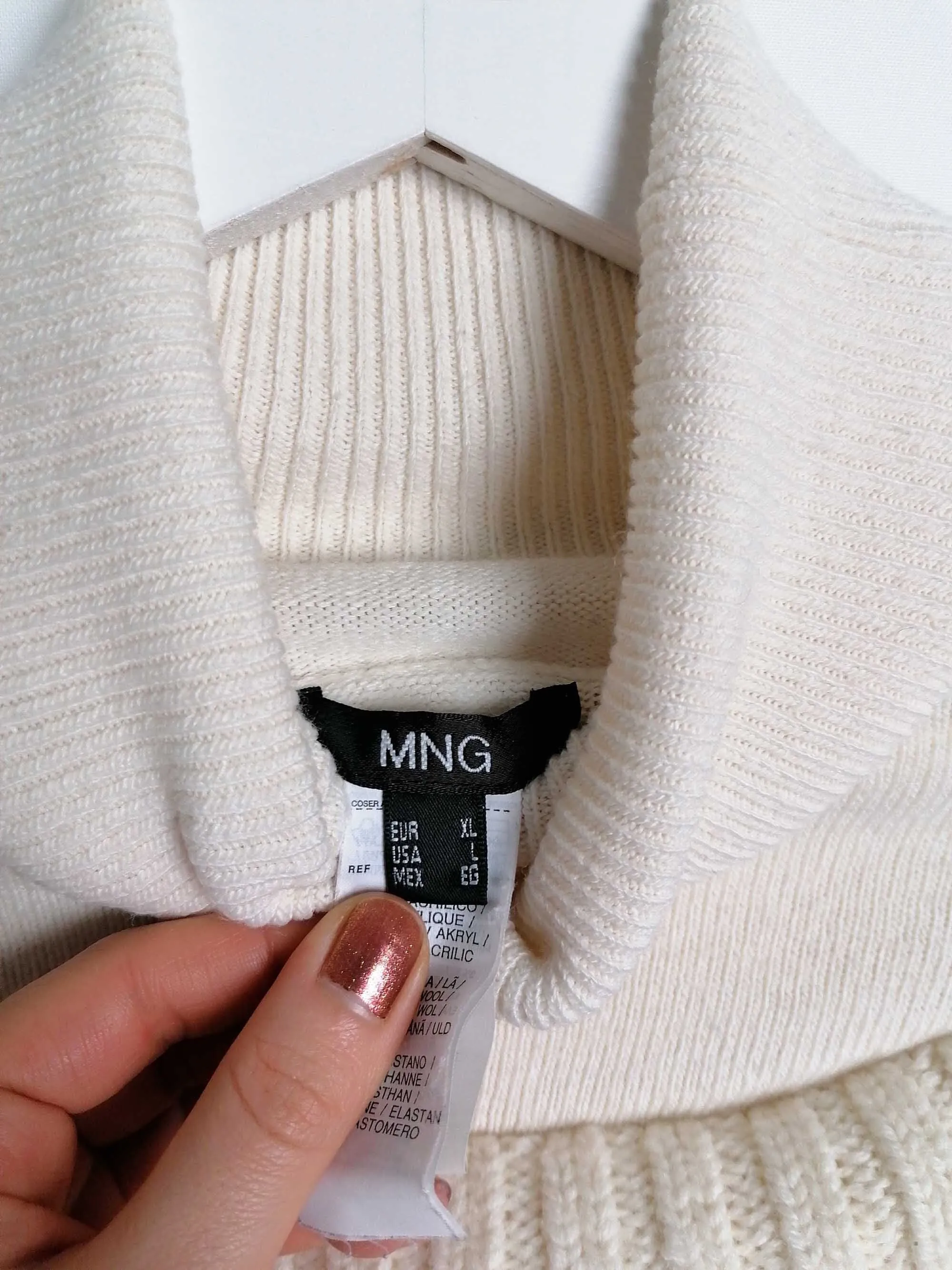 MANGO Y2K Faux Collar Turtleneck Sweater in White