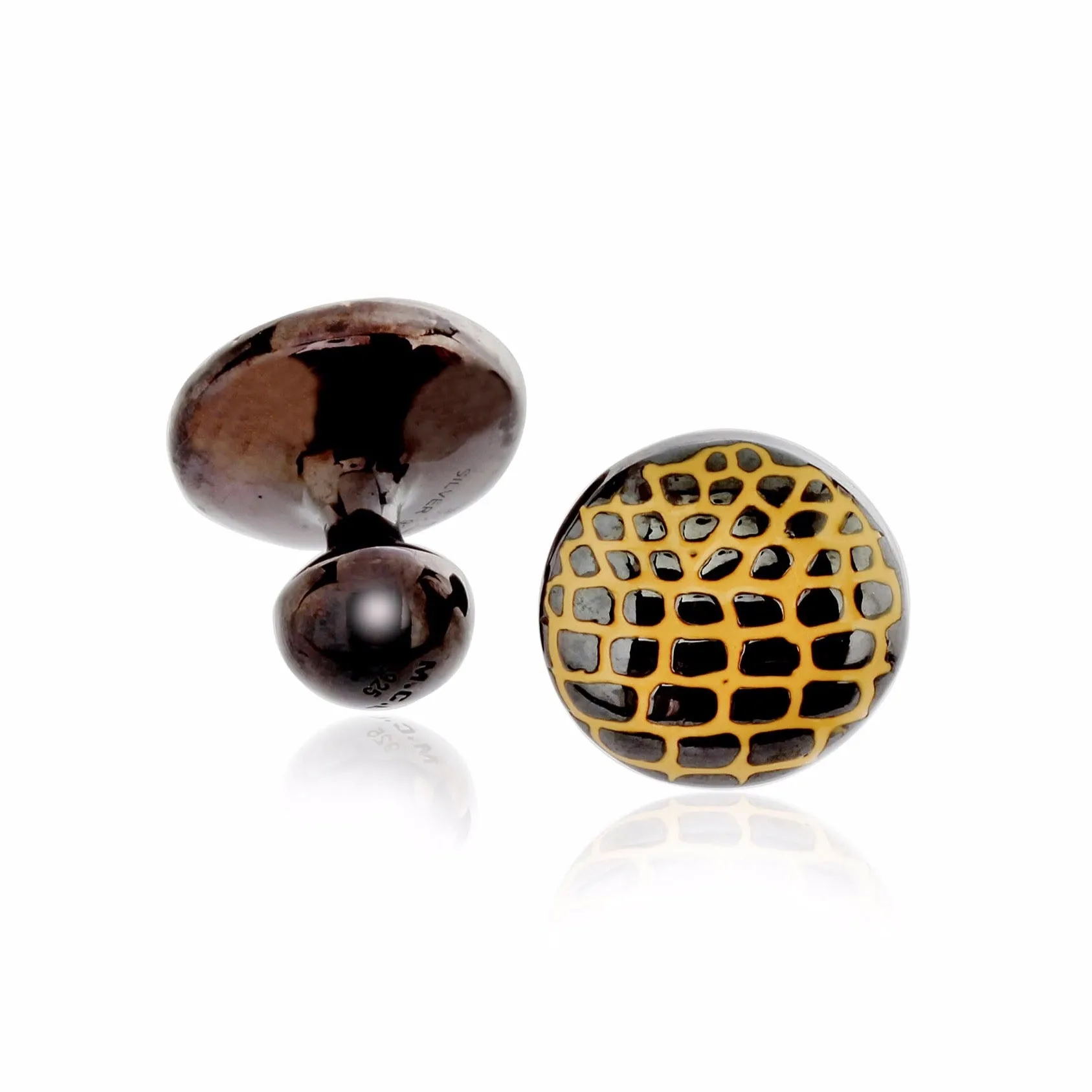 MCL Design Large Sterling Silver Croco-Pattern Button Cufflinks with Mango Enamel