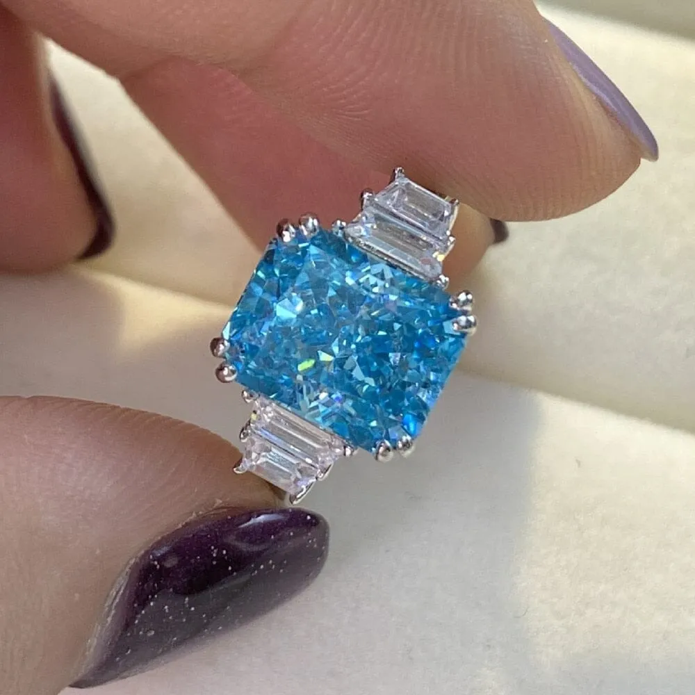 Moissanite Aquamarine Romantic Ring