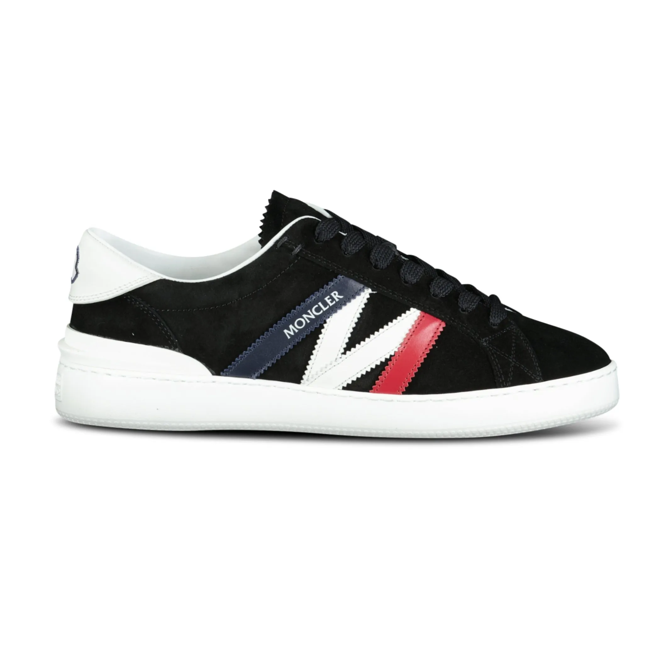 MONCLER MONACO SUEDE TRAINERS BLACK / WHITE / RED