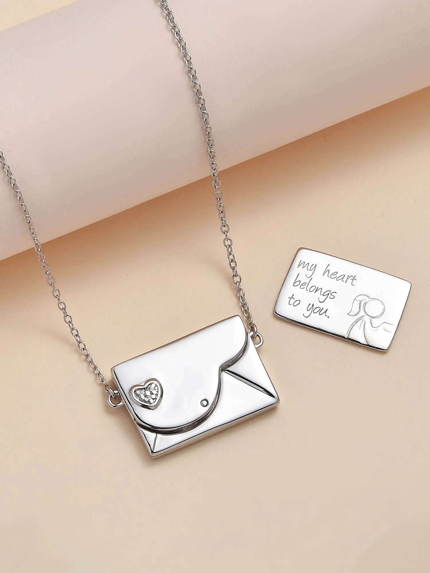 My Hearts Belongs To You  Secret Letter Necklace In Pure Silver