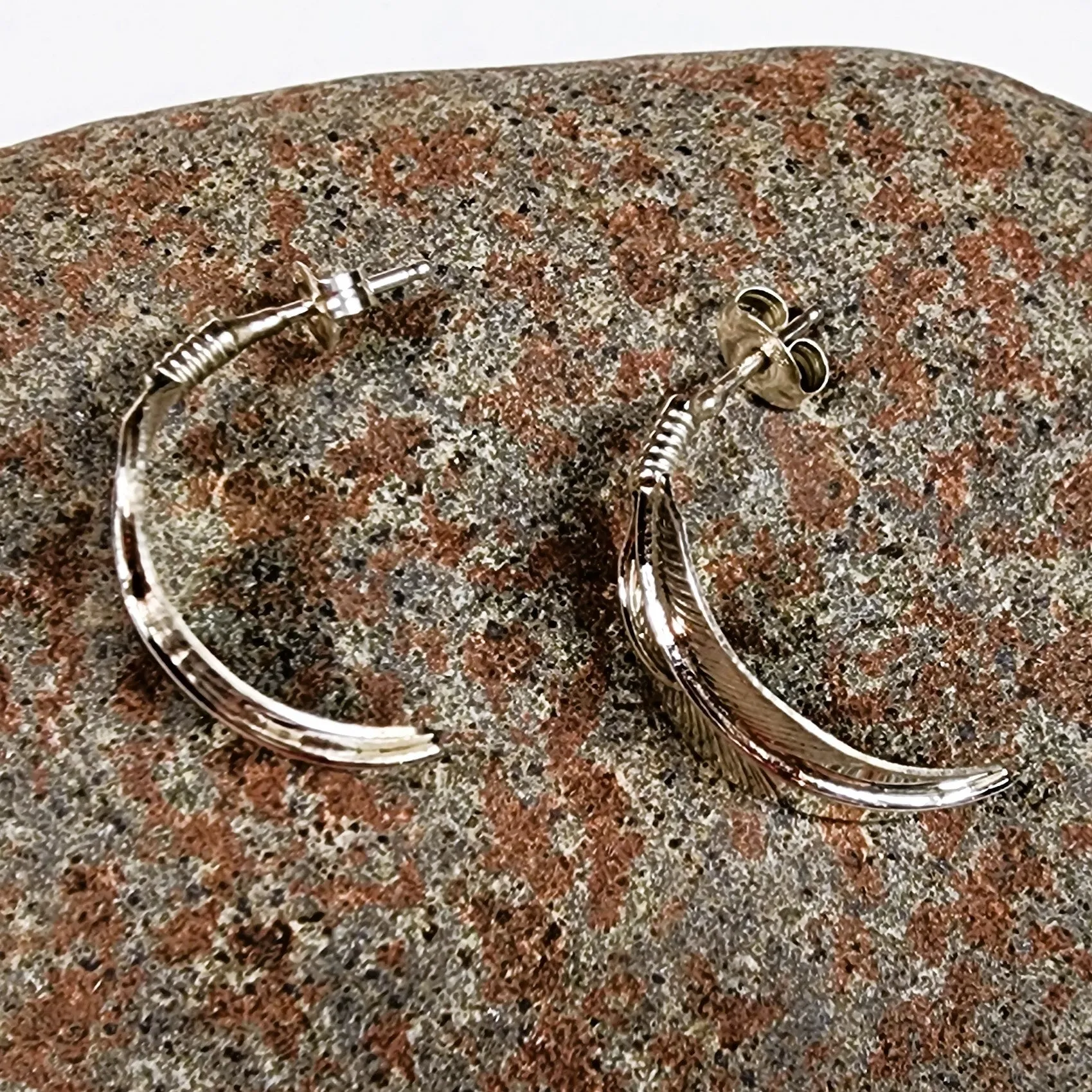 Navajo Eagle Feather Hoop Earrings