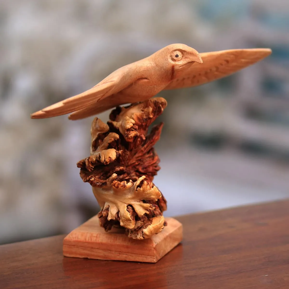 Novica Alighting Eagle Wood Sculpture