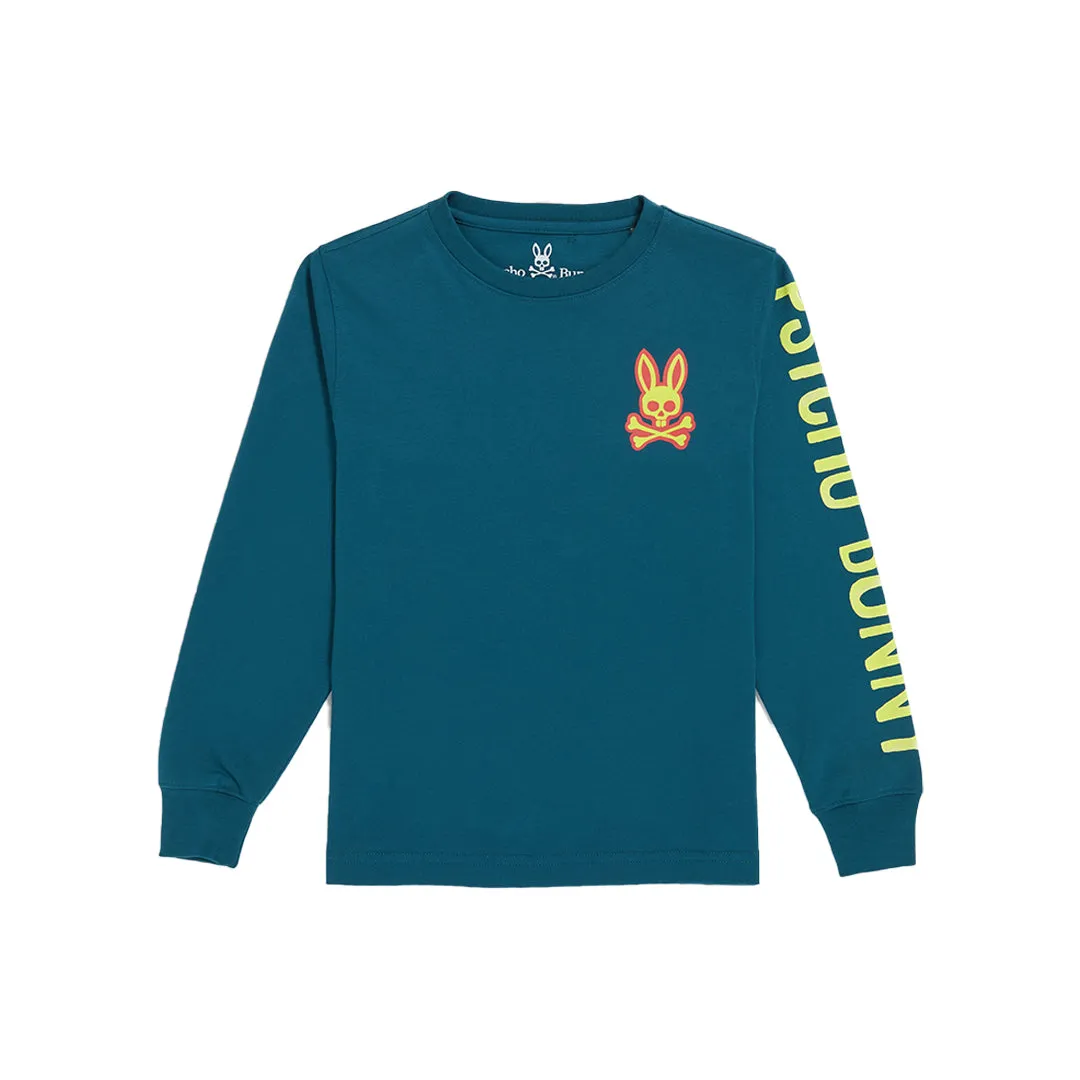 Psycho Bunny Bennett L/S Graphic Tee in Teal