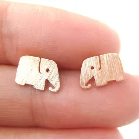 Simple Elephant Shaped Silhouette Stud Earrings in Rose Gold | Allergy Free