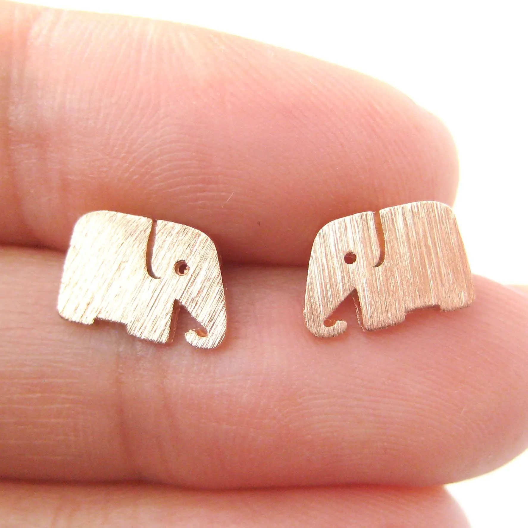 Simple Elephant Shaped Silhouette Stud Earrings in Rose Gold | Allergy Free