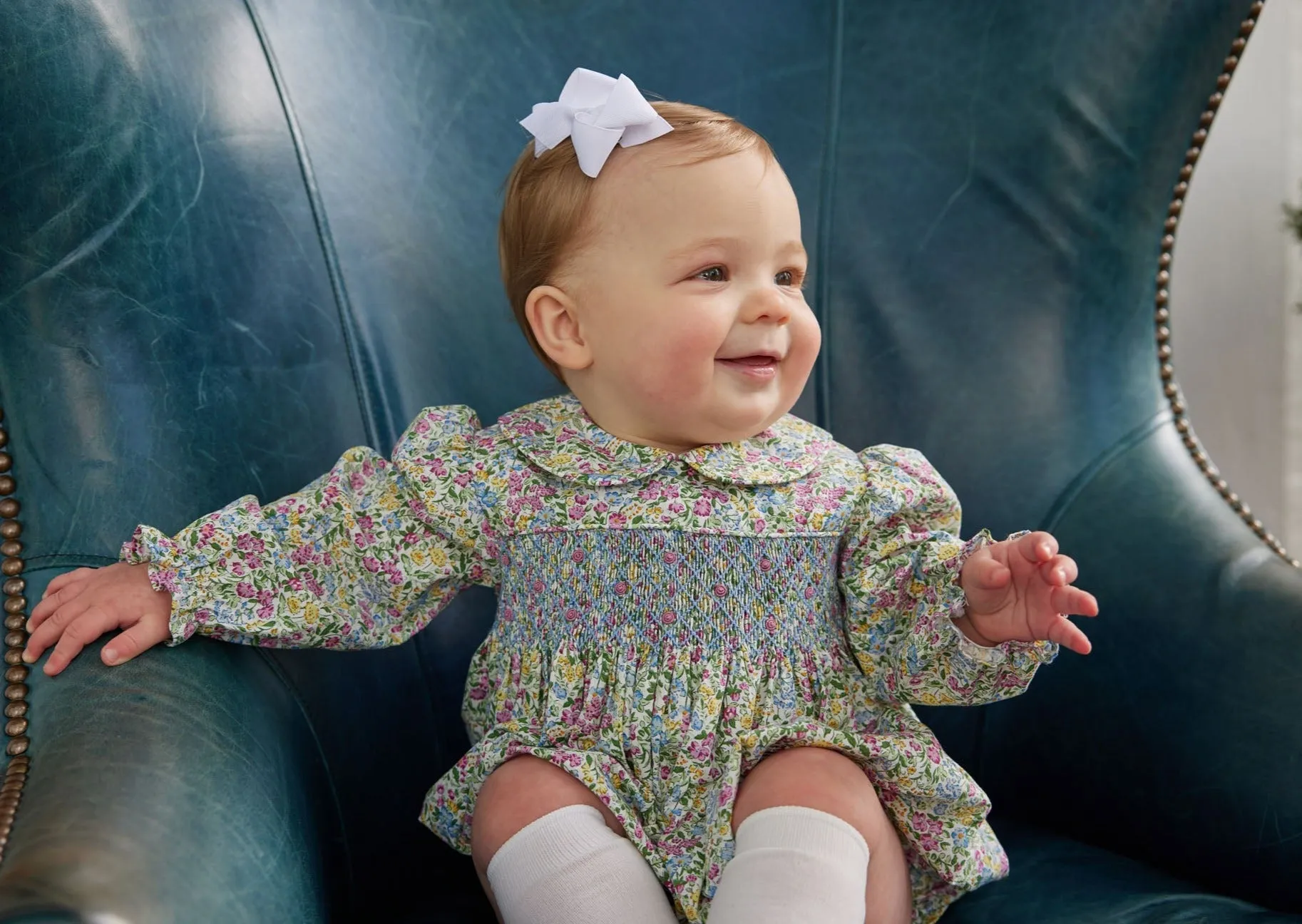 Smocked Charlotte Bubble - Green Gables Floral