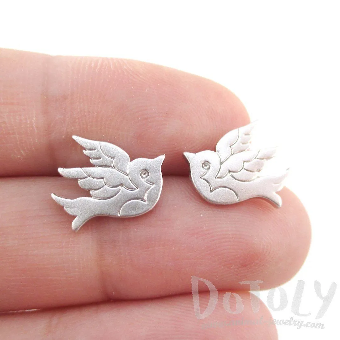 Sparrow Bird Tattoo Shaped Stud Earrings in Silver | Allergy Free