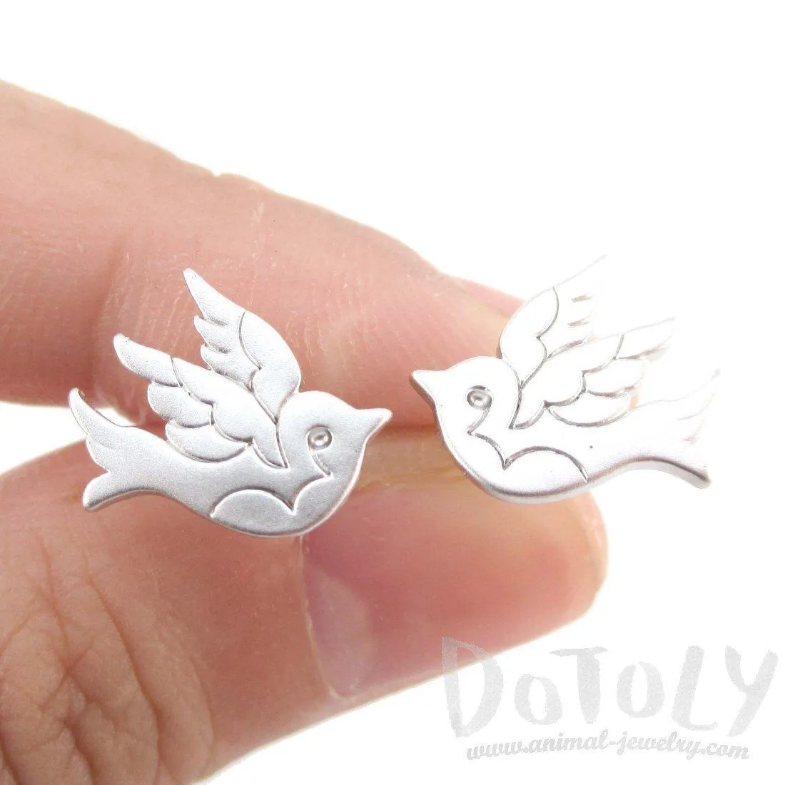 Sparrow Bird Tattoo Shaped Stud Earrings in Silver | Allergy Free