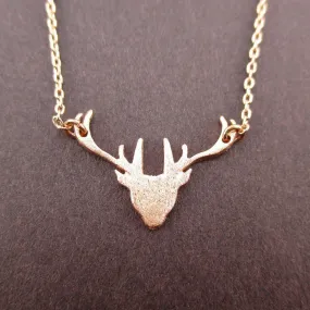 Stag Deer Doe Silhouette Shaped Pendant Necklace in Rose Gold | Animal Jewelry