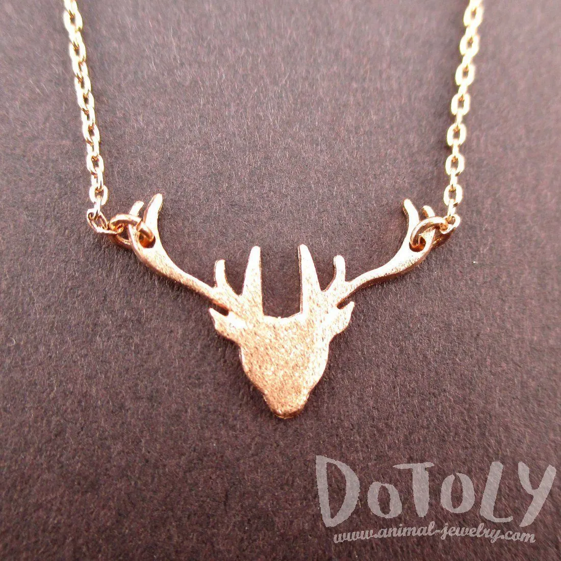 Stag Deer Doe Silhouette Shaped Pendant Necklace in Rose Gold | Animal Jewelry