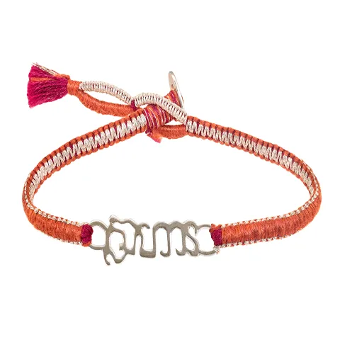 Sterling Silver Brave Bracelet on Burnt Orange Cotton Cobra Cord