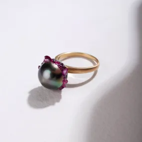 Tahitian Pearl Spiral Ring with Ruby