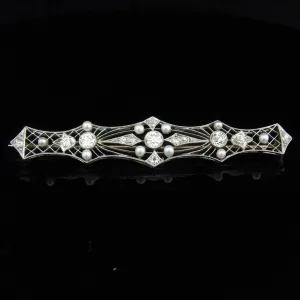 The Amarillo - Edwardian Diamond Pearl Platinum Gold Brooch