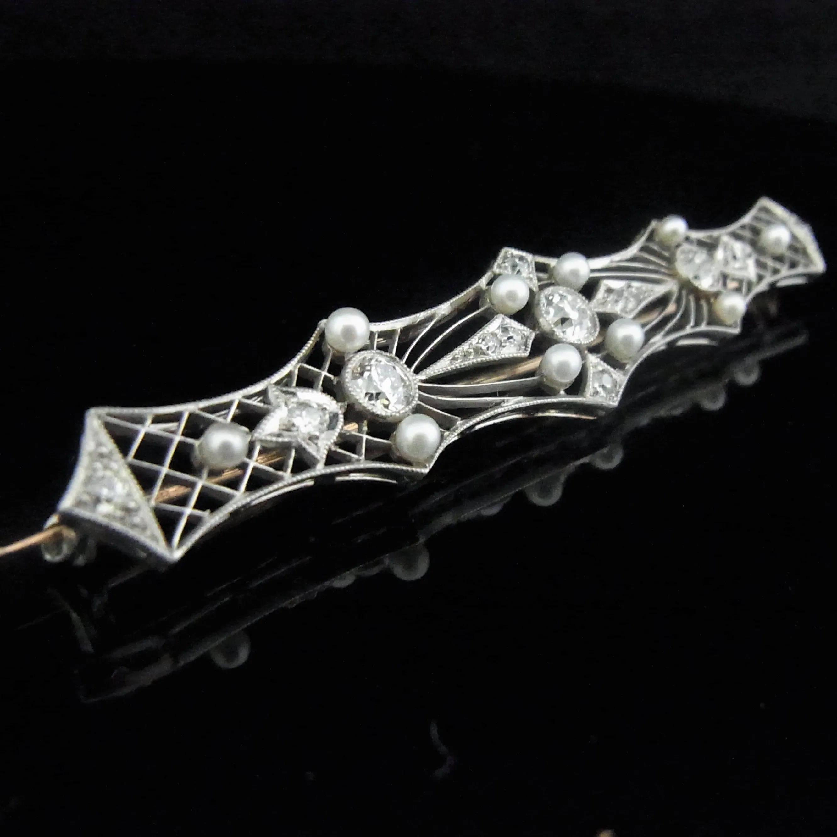 The Amarillo - Edwardian Diamond Pearl Platinum Gold Brooch