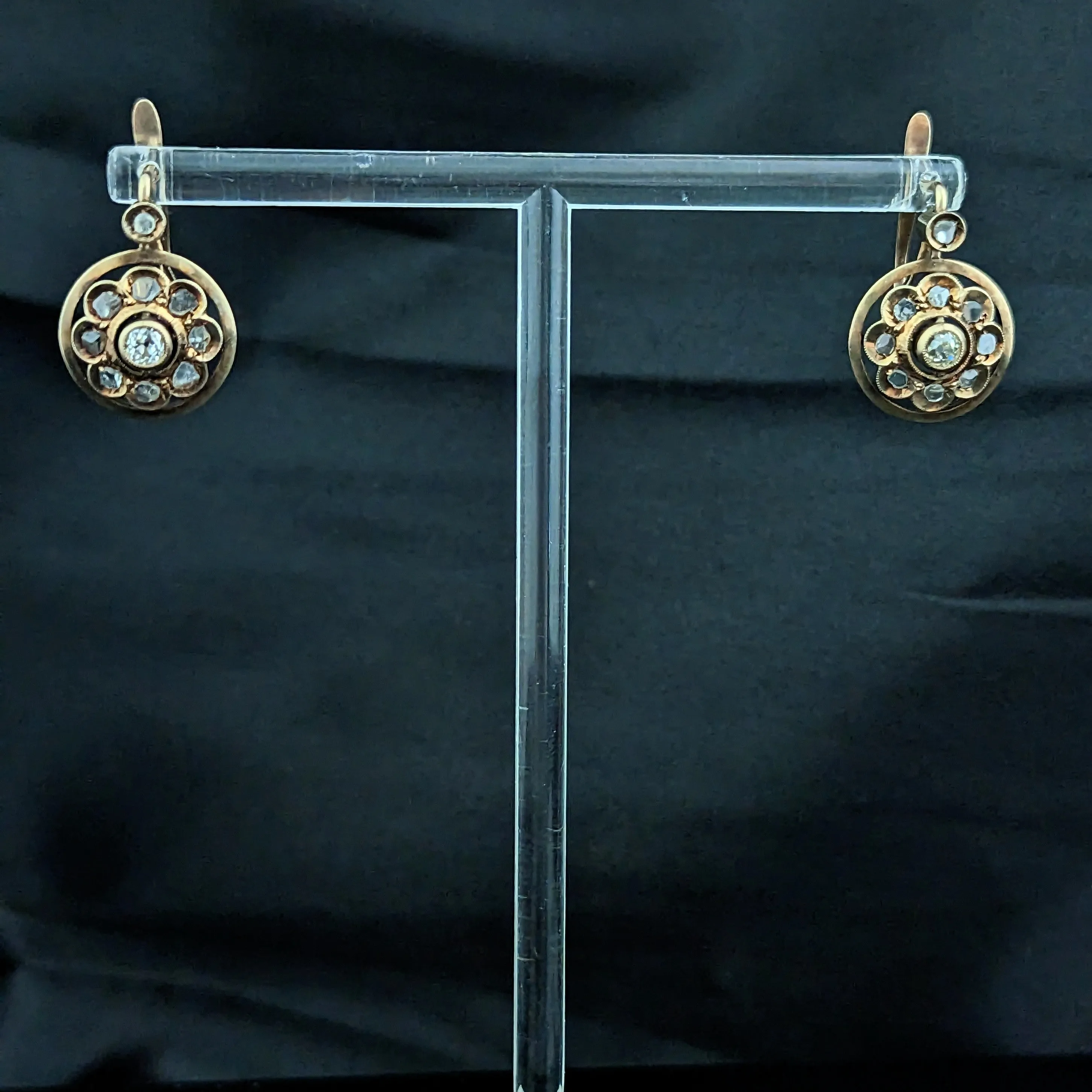 The Piscataway - Antique Old European Cut Diamond Gold Earrings