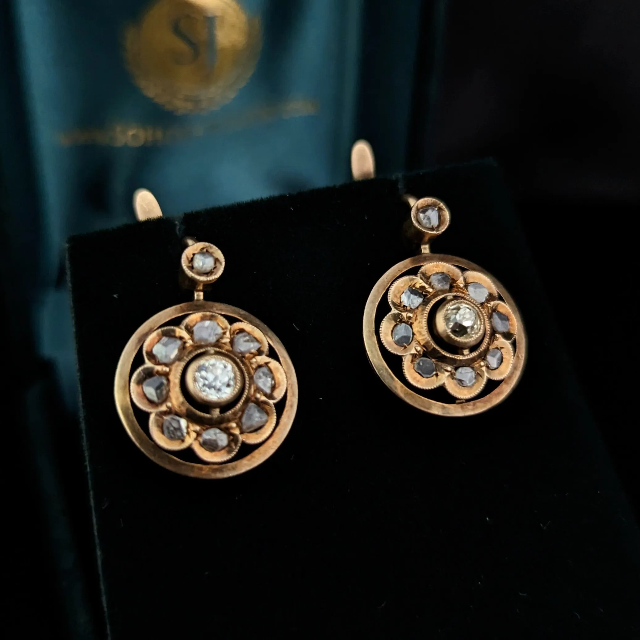 The Piscataway - Antique Old European Cut Diamond Gold Earrings