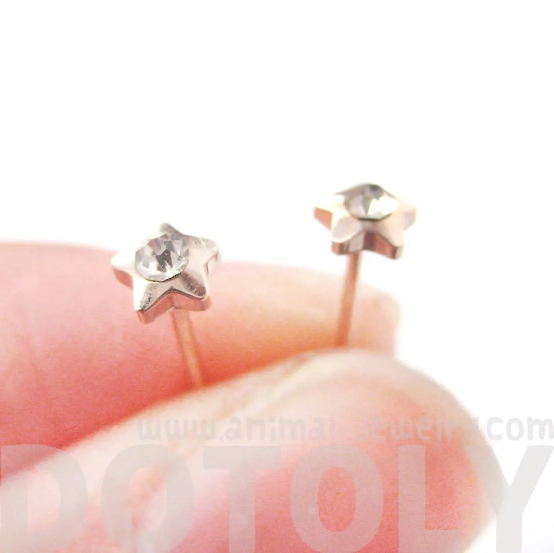 Tiny Star Shaped Stud Earrings in Rose Gold with Rhinestones | DOTOLY