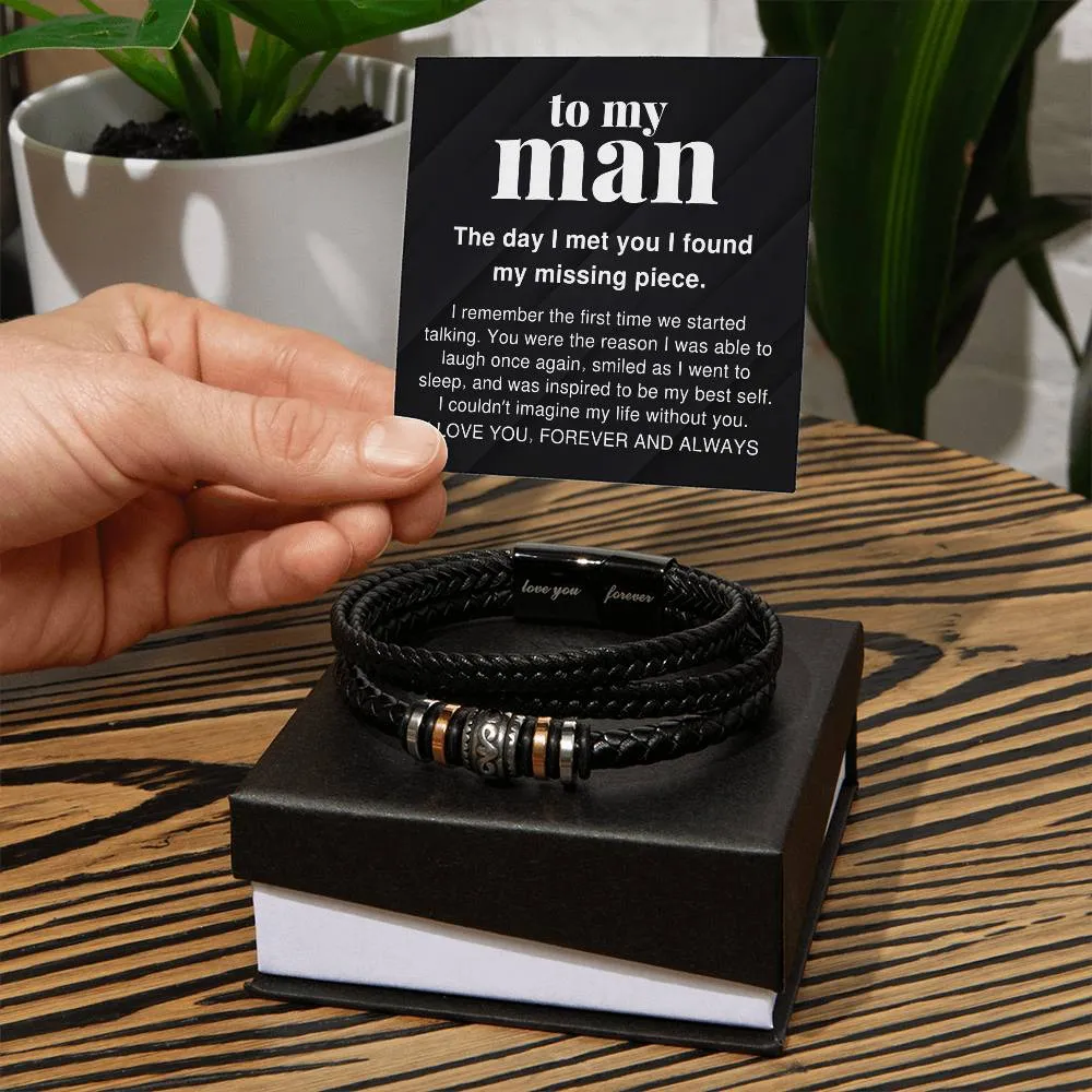 To My Man I Couldn't Imagine My Life Without You Braided Vegan Leather Men Bracelet