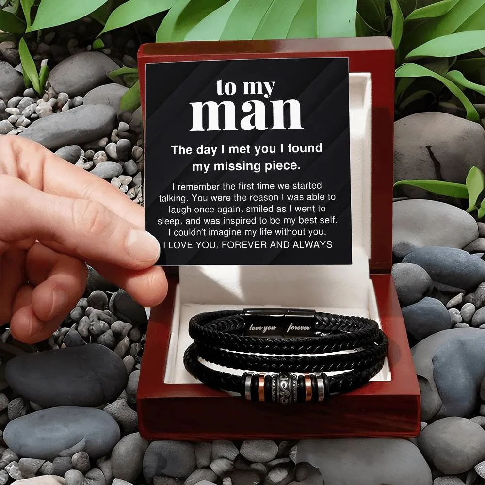 To My Man I Couldn't Imagine My Life Without You Braided Vegan Leather Men Bracelet