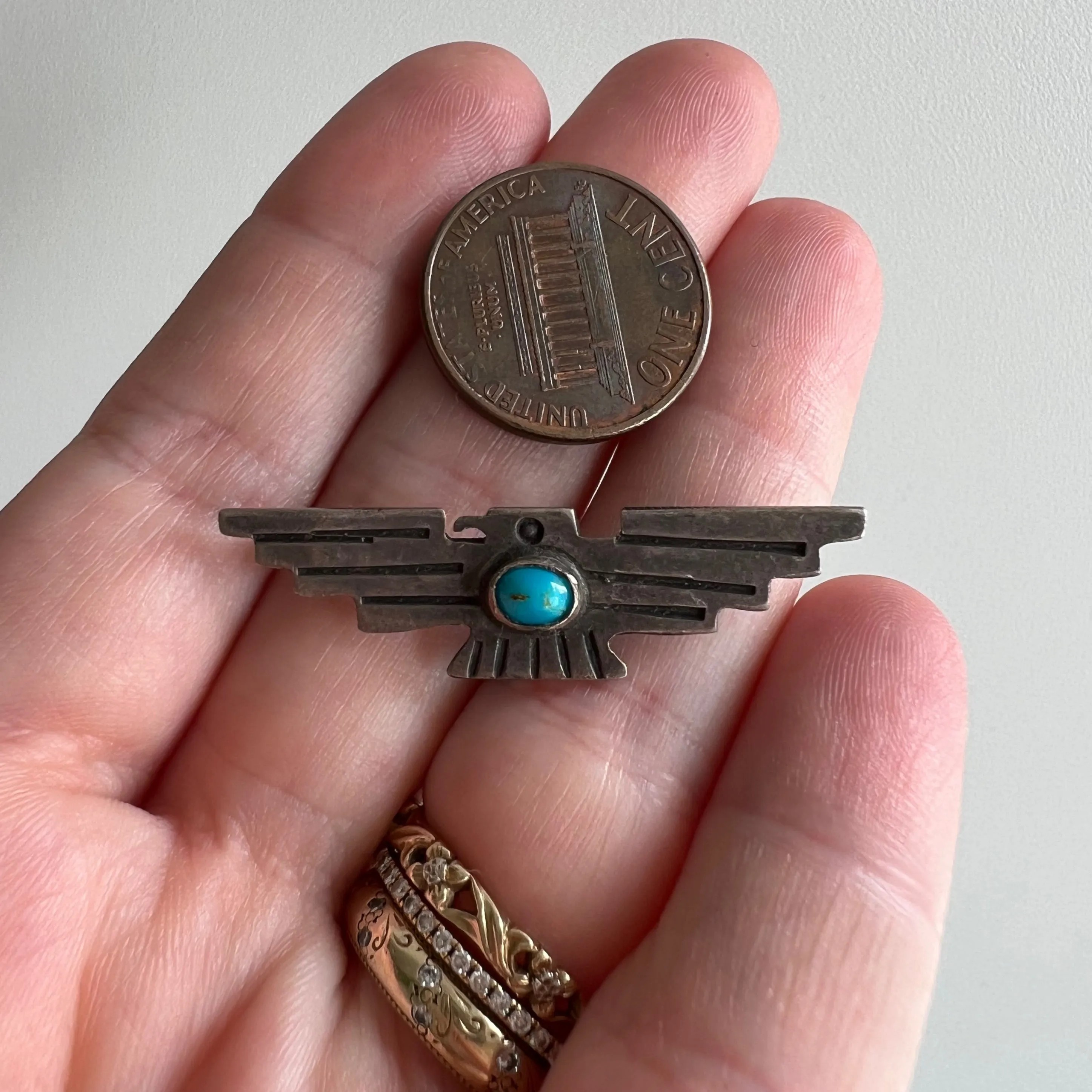 very V I N T A G E // peyote flight / sterling silver and turquoise Fred Harvey era thunderbird pin / a brooch