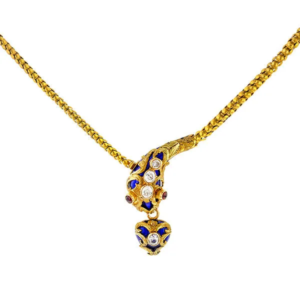 Victorian Diamond & Enamel Snake Necklace