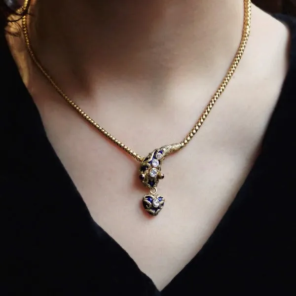 Victorian Diamond & Enamel Snake Necklace