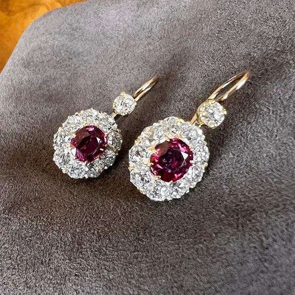 Victorian Ruby Diamond Cluster Earrings