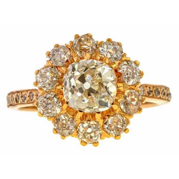 Vintage Diamond Cluster Ring, Old Mine cut 1.30ct.