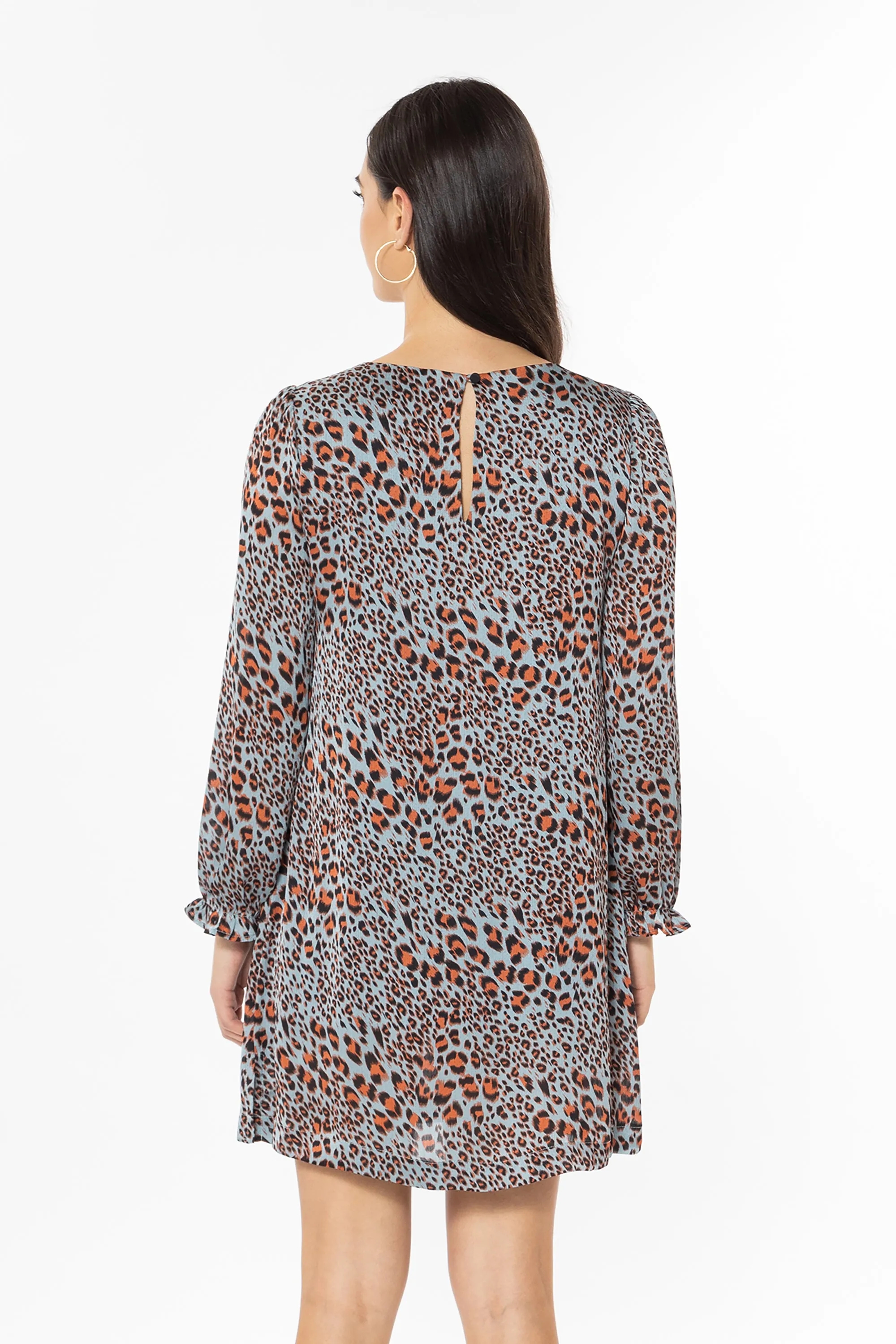 Wanderer Blue Tiger LS Shift Mini Dress