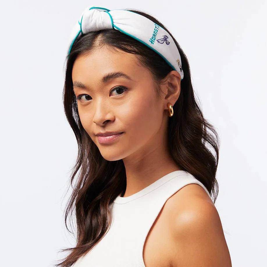 WHITE CHARLOTTE HORNETS EMBROIDERED KNOTTED HEADBAND