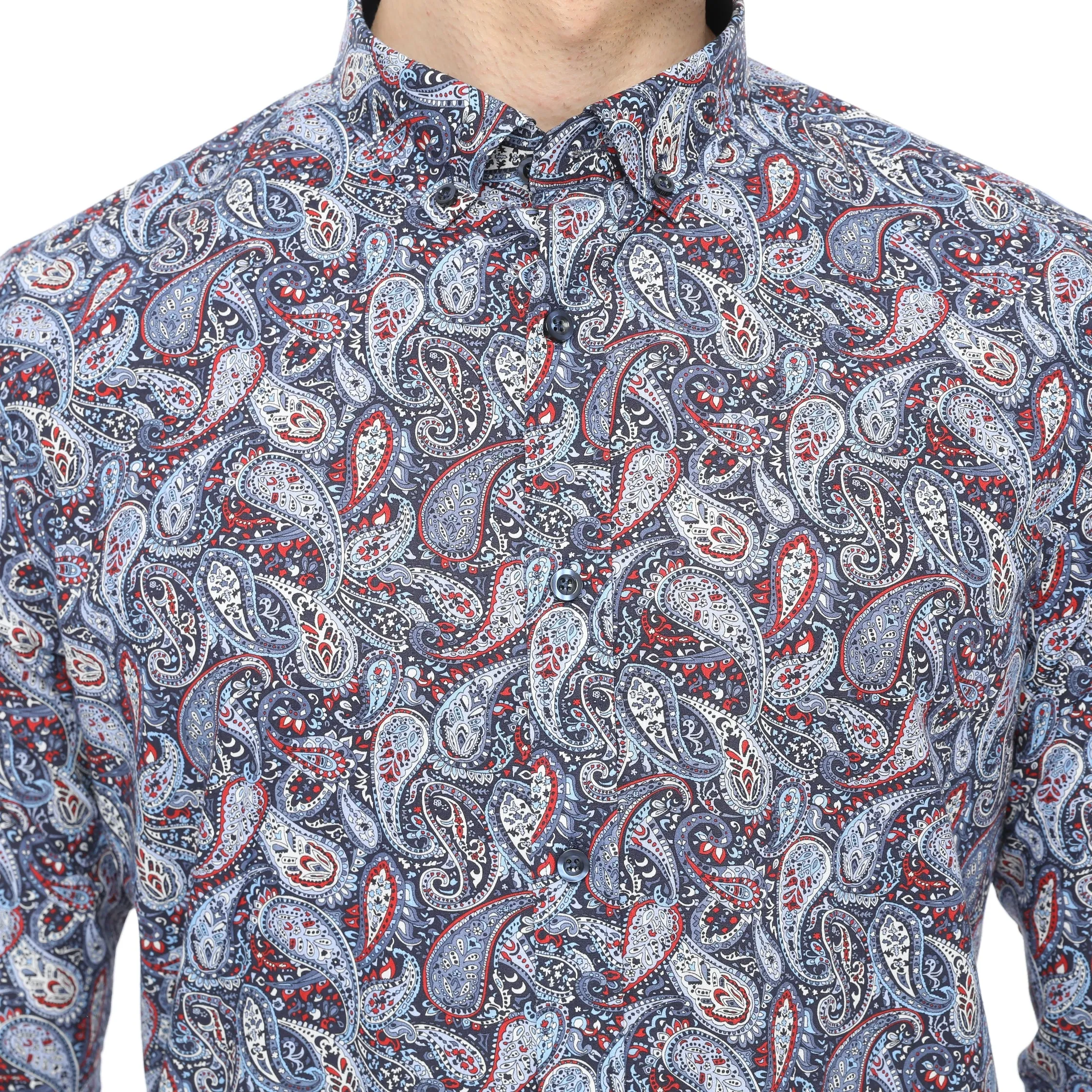 Xact Mens Long Sleeved Paisley Shirt - Slim Fit