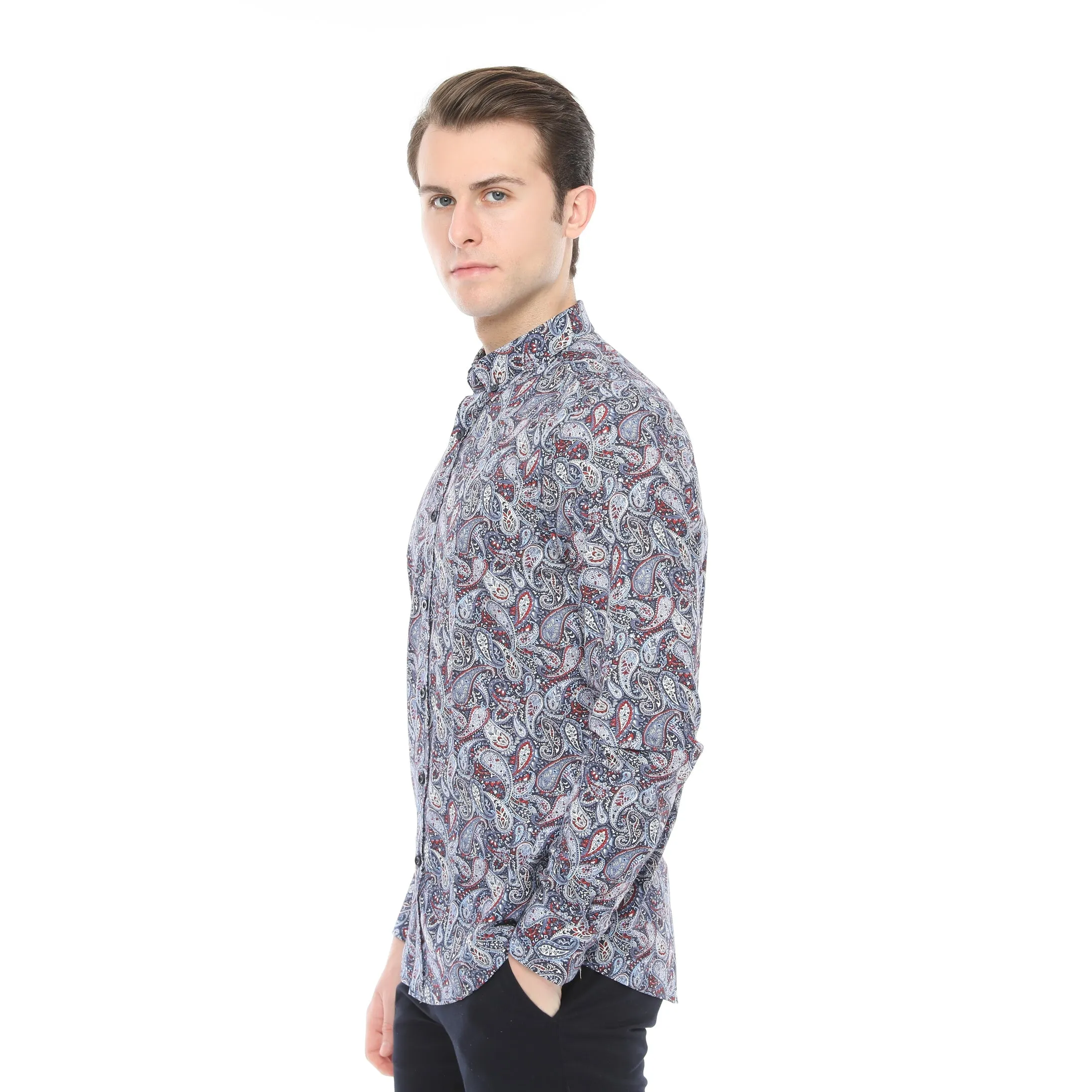 Xact Mens Long Sleeved Paisley Shirt - Slim Fit