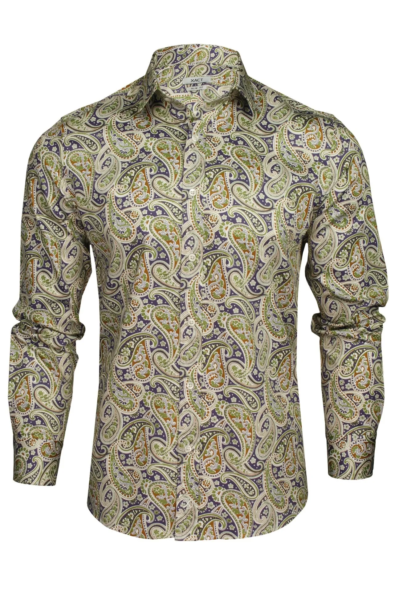 Xact Mens Long Sleeved Paisley Shirt - Slim Fit