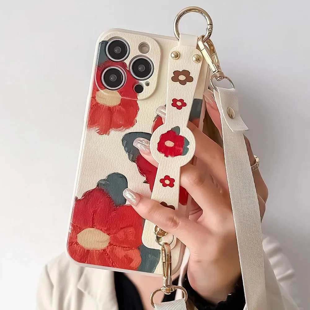 XG08XW Cute Phone Case for Huawei P60, P30, P20, P50, P40 Pro Lite, Honor X8, 20, 50, 70, 90, Nova 9, 8, and 5t  - With Lanyard - Cartoon Flowers